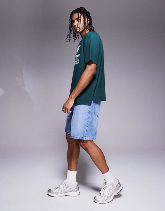 ASOS DESIGN standardlängd denim shorts i ljus tvätt blå - Image 3
