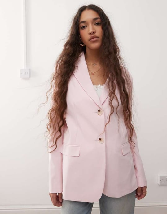 Miss Selfridge essential oversized blazer in pastel pink - Image 2