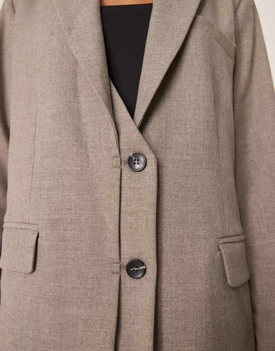 YAS oversized double placket detail blazer co-ord in taupe - Image 3