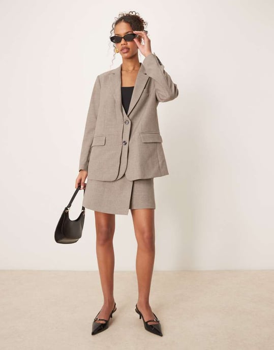 YAS oversized double placket detail blazer co-ord in taupe - Image 4