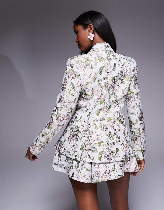 ASOS LUXE co-ord jacquard lace up blazer in vintage floral - Image 2