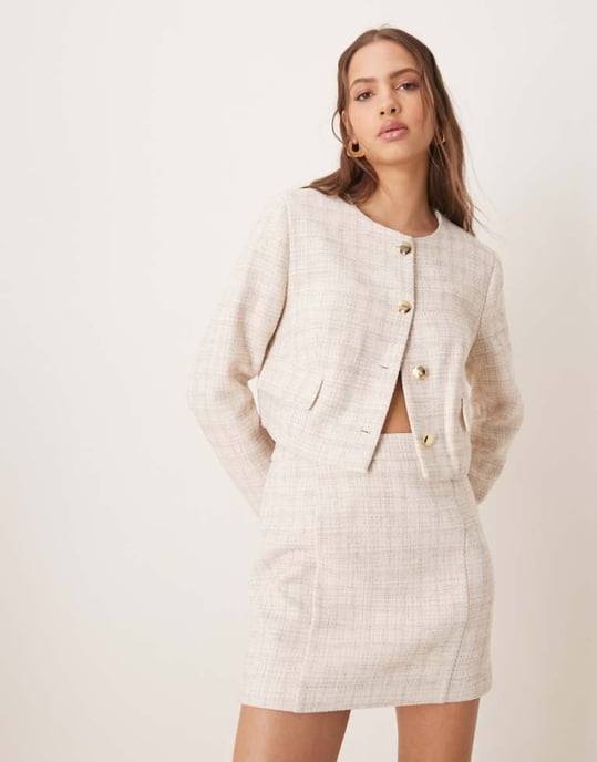 ASOS DESIGN boucle boxy blazer co-ord in off white - Image 1