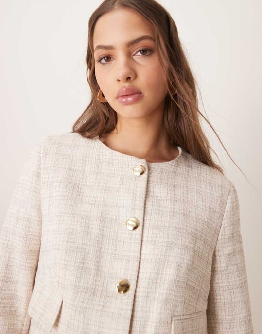 ASOS DESIGN boucle boxy blazer co-ord in off white - Image 2