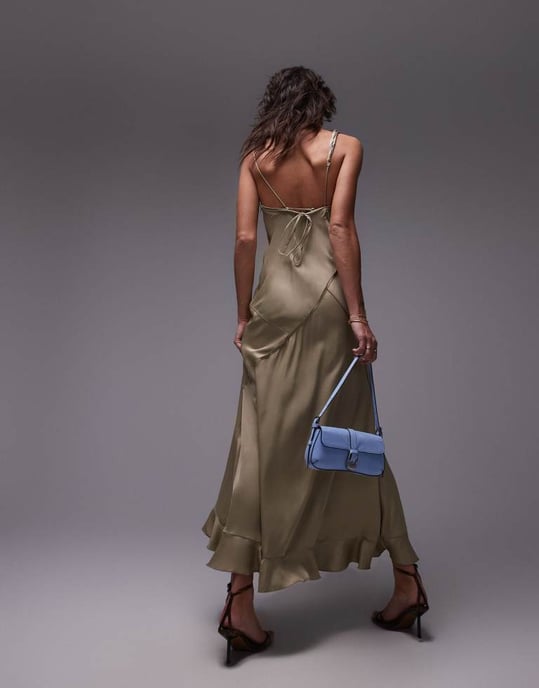Topshop twist axel avskalad söm midi underklänning i mjuk guldsatin - Image 4