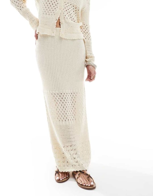 Vero Moda virkad maxikjol i krämfärg - Image 2