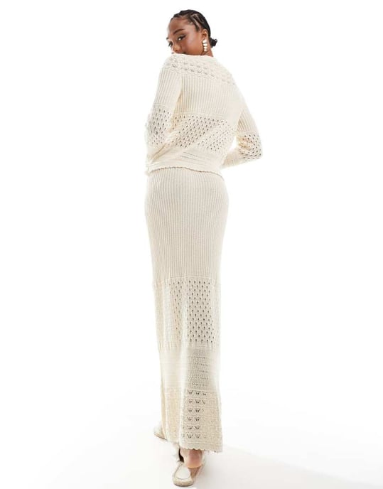 Vero Moda Tall virkad maxikjol i krämfärg - Image 3