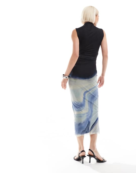 French Connection Toni wrap neck midi dress in navy marble - Image 4