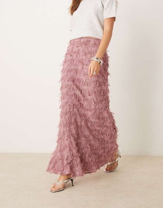 ASOS DESIGN maxi kjol med texturerad detalj i rosa - Image 3