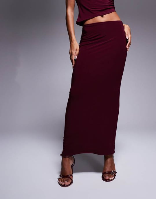 ASOS DESIGN co-ord slinky maxi kjol i vinröd - Image 2