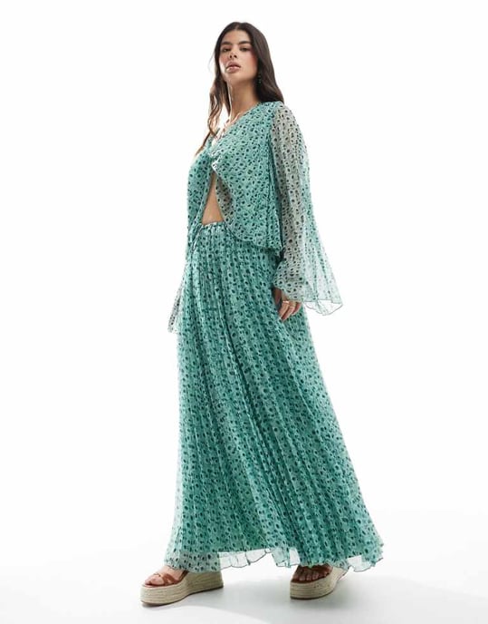 ASOS DESIGN volymfållad co-ord maxikjol med blommönster - Image 1