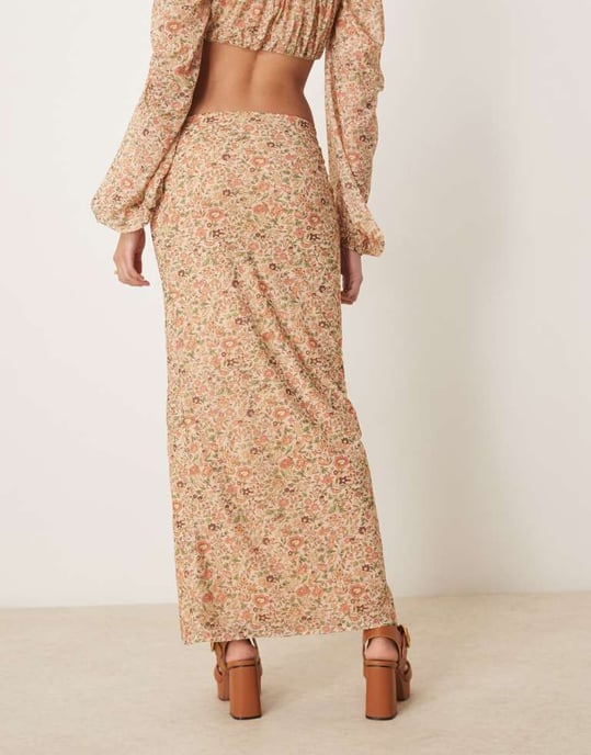 ASOS DESIGN matchande sidoklyvningar midaxi kjol i blommönster - Image 2