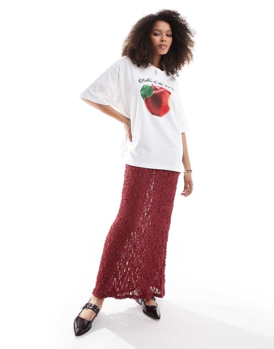 ASOS DESIGN spets maxi kjol i vinröd - Image 1