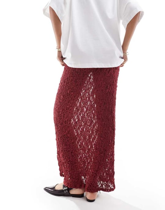 ASOS DESIGN spets maxi kjol i vinröd - Image 3