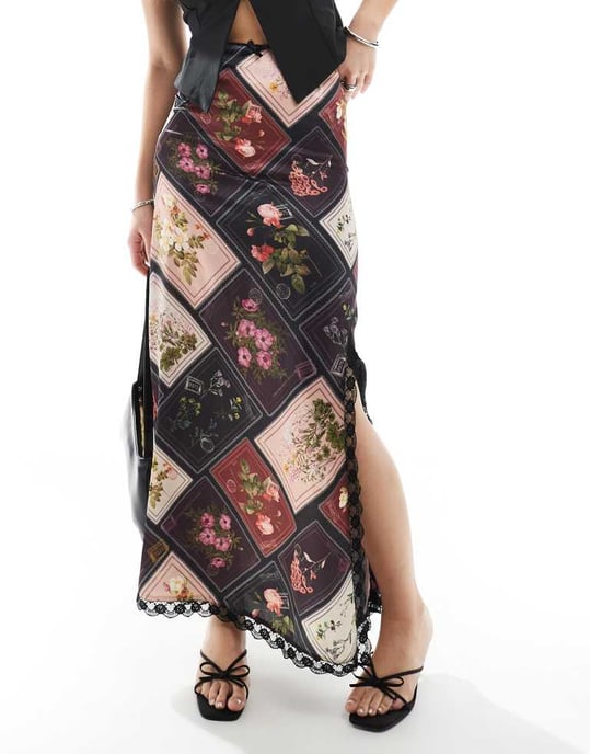 Miss Selfridge maxikjol i patchwork postkorttryck - Image 2