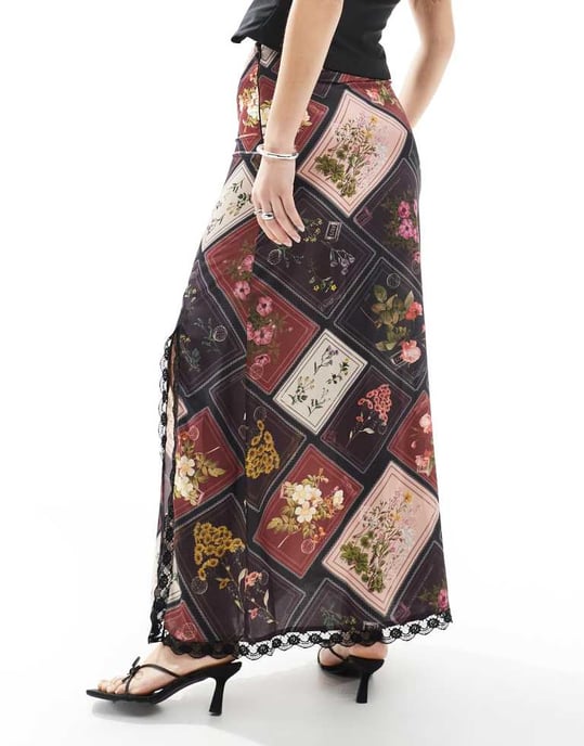 Miss Selfridge maxikjol i patchwork postkorttryck - Image 4