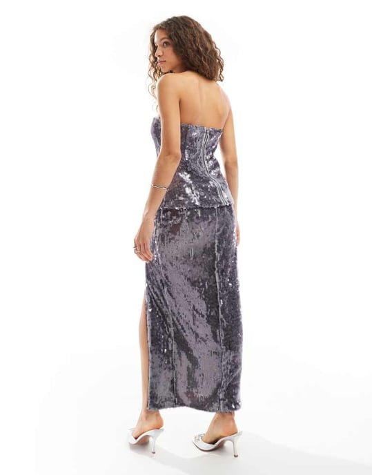 Amy Lynn maxi kjol i genomskinlig lavendellila paljett set - Image 3