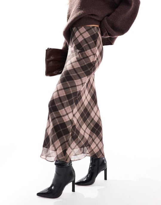 Miss Selfridge petite rutig maxikjol i rosa rutigt - Image 2