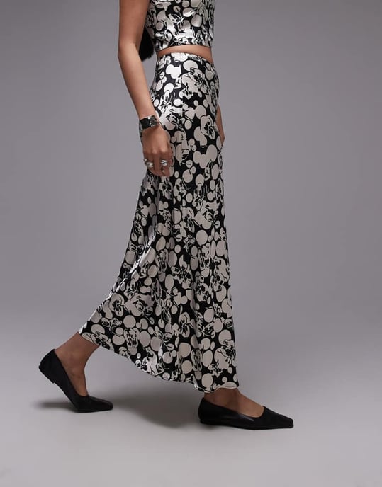 Topshop koord satinmaxikjol i mono blommig - Image 2