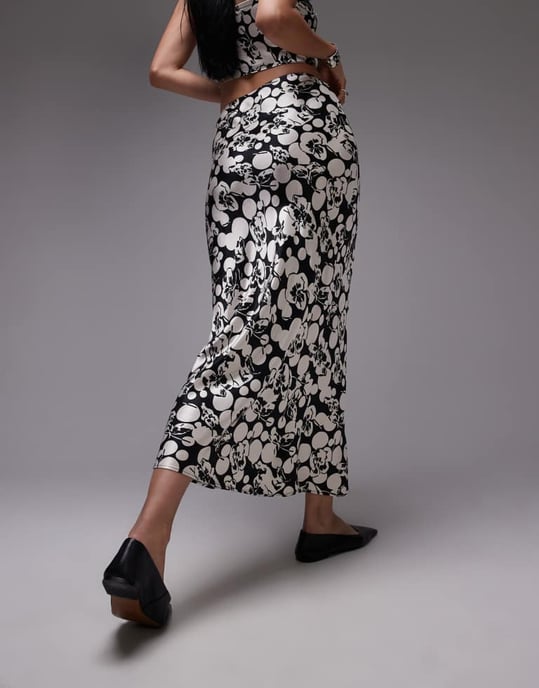 Topshop koord satinmaxikjol i mono blommig - Image 4