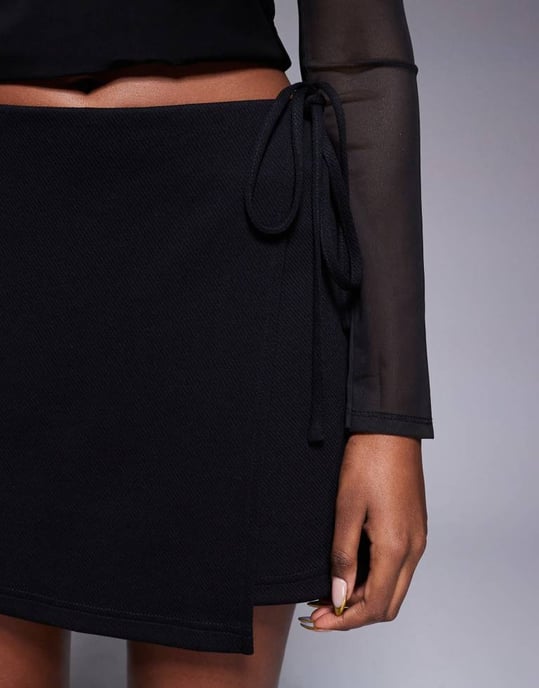 ASOS DESIGN jersey twill tie side skort in black - Image 3