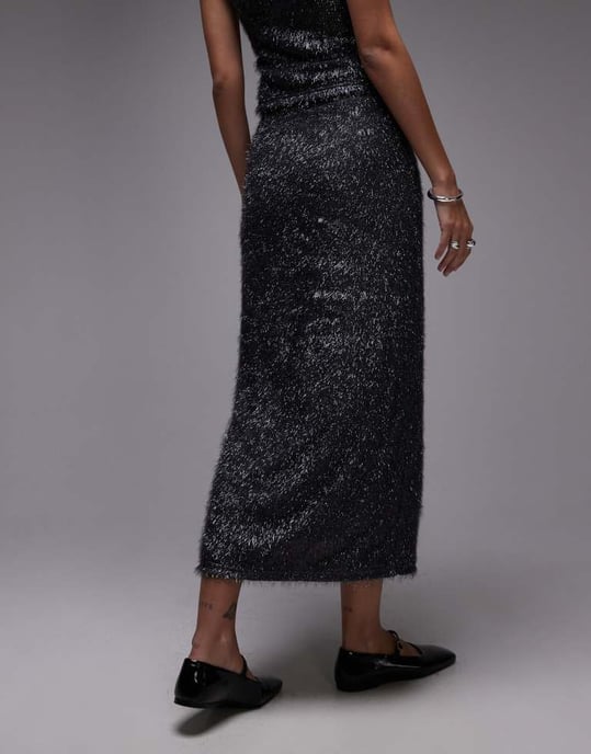 Topshop paljett midi kjol i gråmetall - Image 2