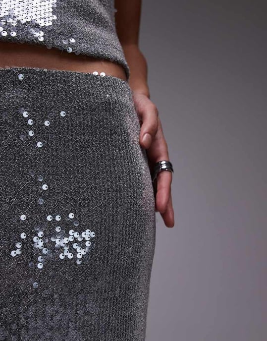 Topshop paljettmidaxi kjol i gunmetal - Image 3