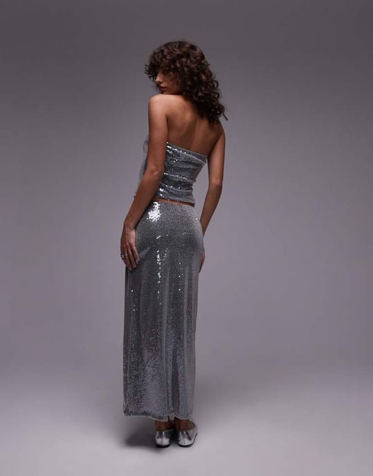 Topshop paljettmidaxi kjol i gunmetal - Image 4