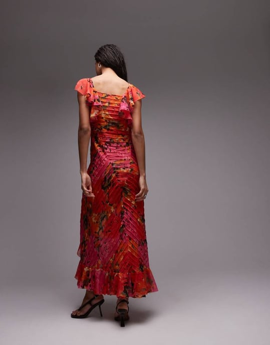 Topshop premiummodell med ryscher och fint mönster i röd och orange blommig - Image 4