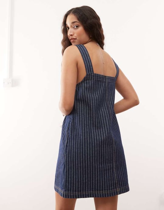 COLLUSION denim pinny dress in blue stripe - Image 3