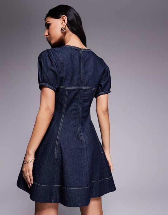 ASOS DESIGN denim sömnadsklänning i tvättad färg - Image 3