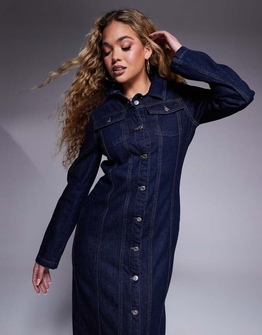 ASOS DESIGN skjortklänning med krage i blått - Image 4
