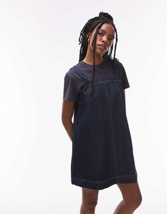 Topshop denimpinneklänning med knapprygg i rå indigo - Image 2