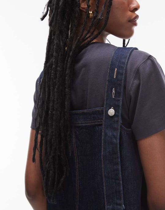 Topshop denimpinneklänning med knapprygg i rå indigo - Image 3