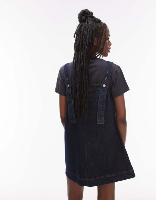 Topshop denimpinneklänning med knapprygg i rå indigo - Image 4