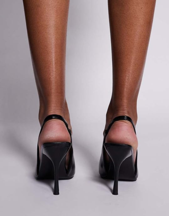 Public Desire Wide Fit Tilapia high vamp slingback heeled shoes in black - Image 3