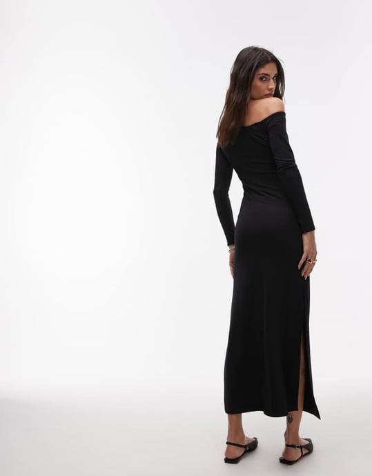 Topshop sned framtill långärmad klänning i svart - Image 4