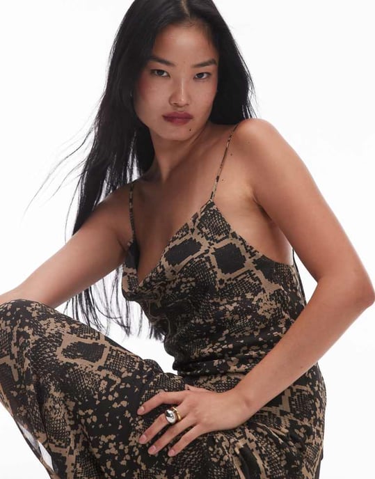 Topshop twistback cowl neck midi klänning i ormtryck - Image 2