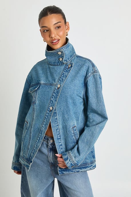 Funnel Neck Denim Jacket - Image 1