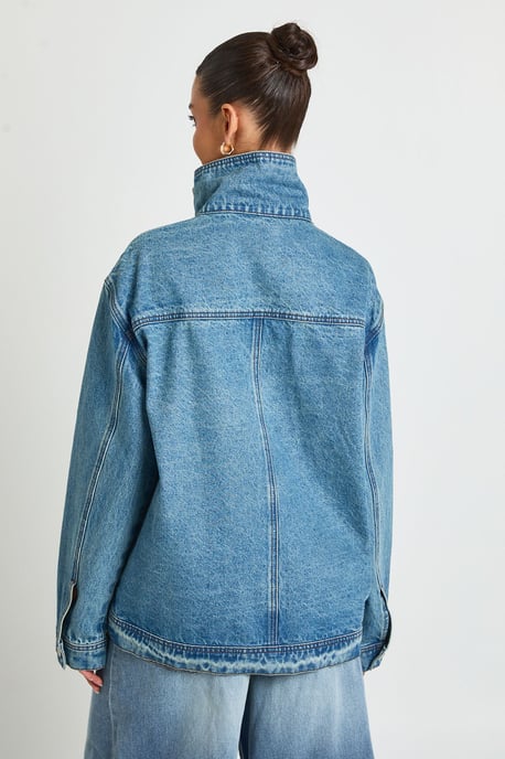 Funnel Neck Denim Jacket - Image 2