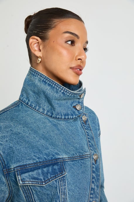 Funnel Neck Denim Jacket - Image 4