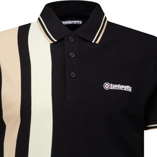 Lambretta Mens Classic Yarn Dyed Stripe Logo Polo Shirt (Black/Nomad) - Image 3