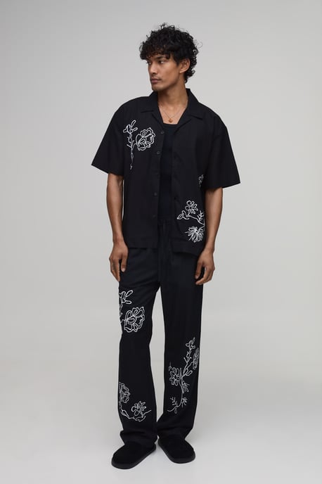 Oversized Floral Sketch Linen Blend Shirt - Image 4