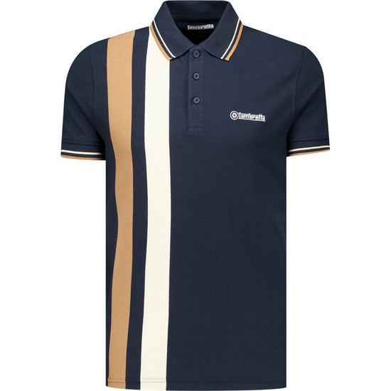 Lambretta Mens Classic Yarn Dyed Stripe Logo Polo Shirt (Navy/Smoke Blue) - Image 1