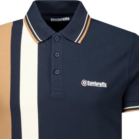 Lambretta Mens Classic Yarn Dyed Stripe Logo Polo Shirt (Navy/Smoke Blue) - Image 3