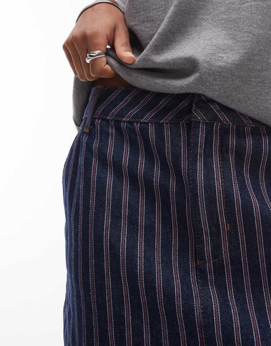 Topshop denimpelmet mikrokjol i röd och blå rand - Image 2