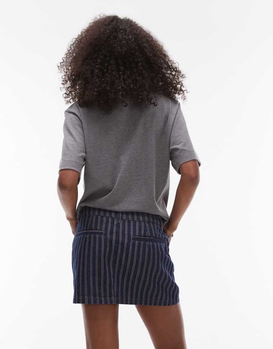 Topshop denimpelmet mikrokjol i röd och blå rand - Image 3