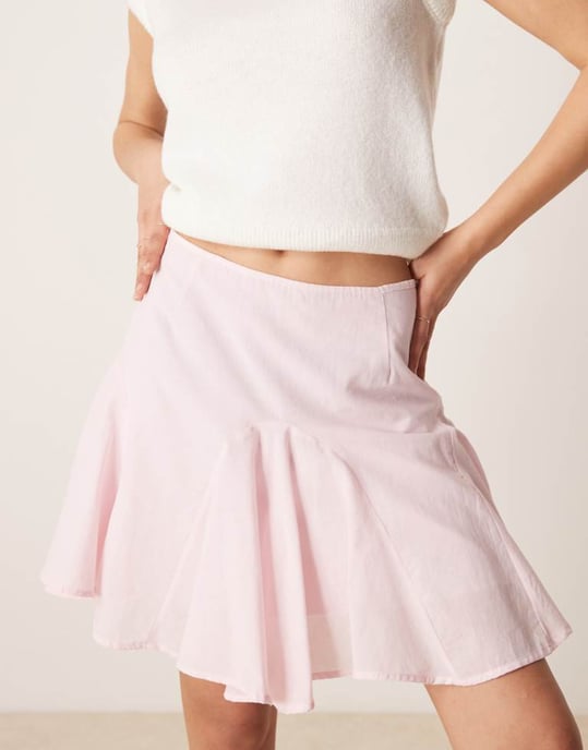 ASOS DESIGN bomulls godet flippig nederkant mini kjol i rosa - Image 3