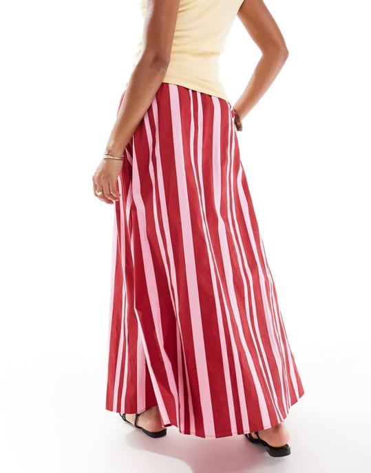 ASOS DESIGN bomullshängselskärp A-linje maxi kjol i rosa rand - Image 3