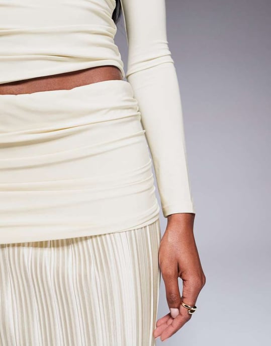 ASOS DESIGN koord slinky drop waist plissé maxikjol i elfenben - Image 3