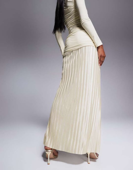 ASOS DESIGN koord slinky drop waist plissé maxikjol i elfenben - Image 4